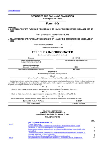Thumbnail Teleflex 10-Q Quarterly Report FY 