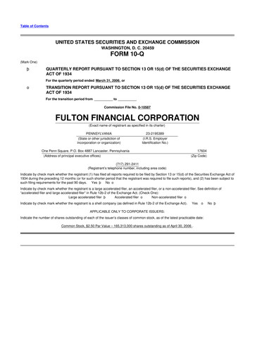 Thumbnail Fulton Financial 10-Q Quarterly Report FY 