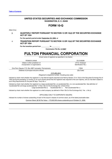 Thumbnail Fulton Financial 10-Q Quarterly Report FY 
