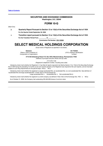 Thumbnail Select Medical Holdings 10-Q Quarterly Report FY 