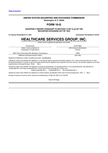 Thumbnail Healthcare Services Group 10-Q Quarterly Report FY 