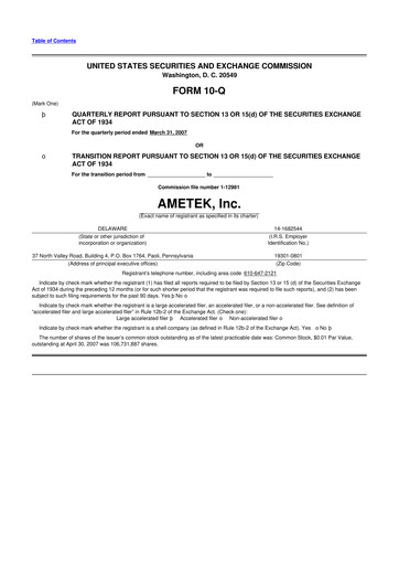 Vorschaubild Ametek 10-Q Quartalsbericht  