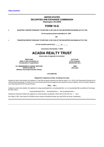 Thumbnail Acadia Realty Trust
 10-Q Quarterly Report FY 