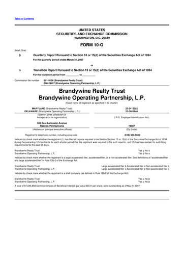 Thumbnail Brandywine Realty Trust
 10-Q Quarterly Report FY 