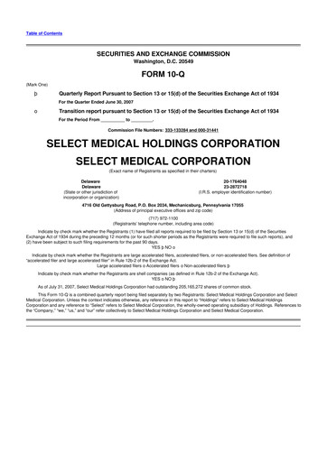 Thumbnail Select Medical Holdings 10-Q Quarterly Report FY 