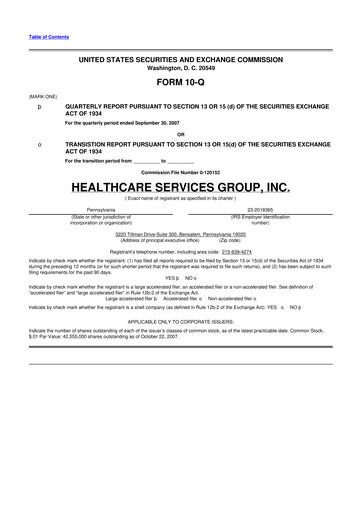 Thumbnail Healthcare Services Group 10-Q Quarterly Report FY 