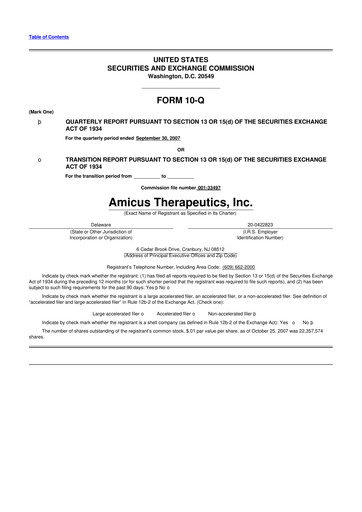 Vorschaubild Amicus Therapeutics
 10-Q Quartalsbericht  