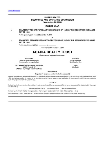 Thumbnail Acadia Realty Trust
 10-Q Quarterly Report FY 