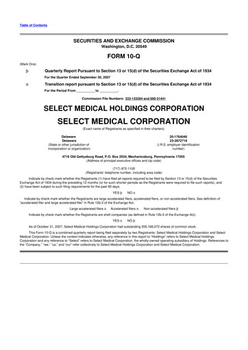 Thumbnail Select Medical Holdings 10-Q Quarterly Report FY 