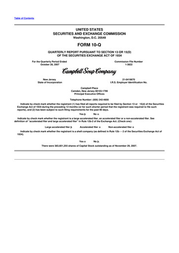 Miniature 
Campbell's 10-Q Rapport trimestriel  