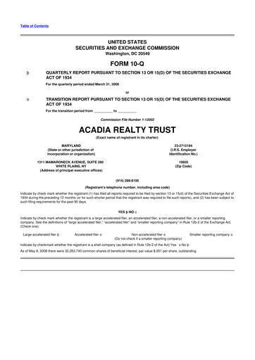 Thumbnail Acadia Realty Trust
 10-Q Quarterly Report FY 