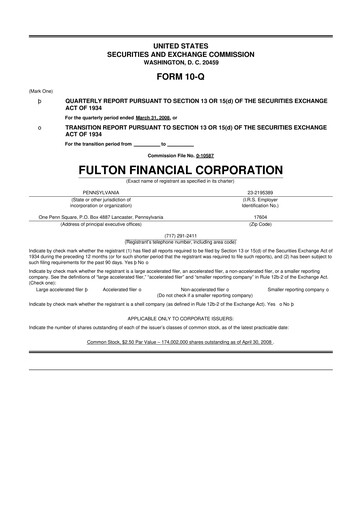 Thumbnail Fulton Financial 10-Q Quarterly Report FY 