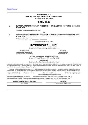 Miniature InterDigital
 10-Q Rapport trimestriel  