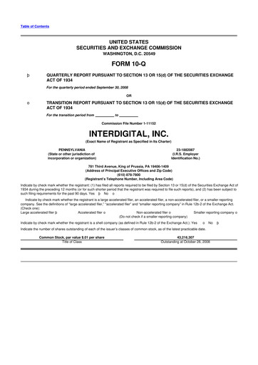 Miniature InterDigital
 10-Q Rapport trimestriel  