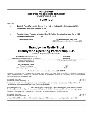 Thumbnail Brandywine Realty Trust
 10-Q Quarterly Report FY 
