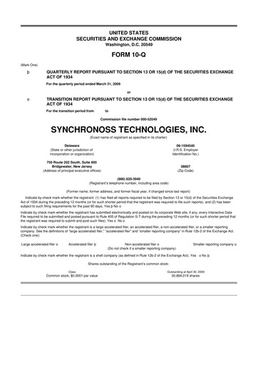 Thumbnail Synchronoss Technologies 10-Q Quarterly Report FY 