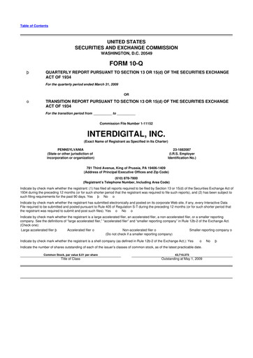 Miniature InterDigital
 10-Q Rapport trimestriel  