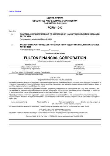Thumbnail Fulton Financial 10-Q Quarterly Report FY 