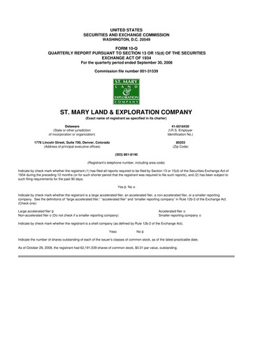 Miniature SM Energy
 10-Q Rapport trimestriel  