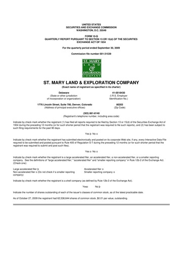 Miniature SM Energy
 10-Q Rapport trimestriel  