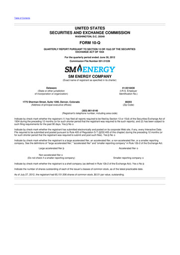 Miniature SM Energy
 10-Q Rapport trimestriel 2012 