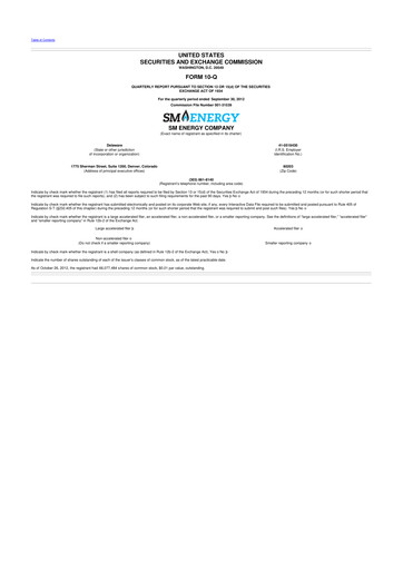Miniature SM Energy
 10-Q Rapport trimestriel 2012 
