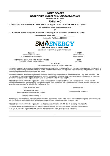 Miniature SM Energy
 10-Q Rapport trimestriel 2018 