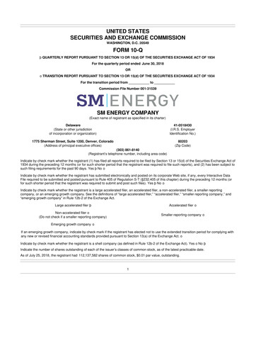 Miniature SM Energy
 10-Q Rapport trimestriel 2018 