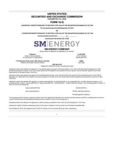 Miniature SM Energy
 10-Q Rapport trimestriel 2018 