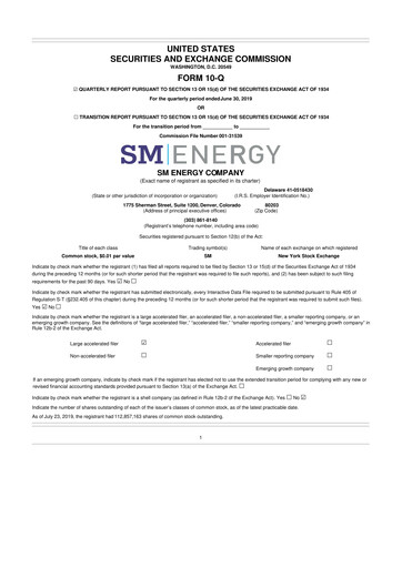 Miniature SM Energy
 10-Q Rapport trimestriel 2019 