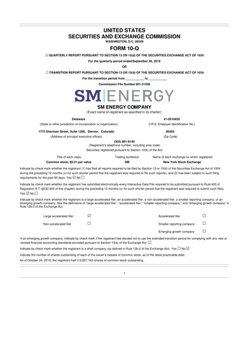 Miniature SM Energy
 10-Q Rapport trimestriel 2019 