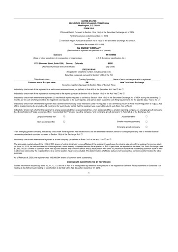 Thumbnail SM Energy
 10-K Annual Report 2019