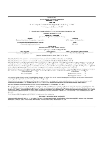 Thumbnail SM Energy
 10-K Annual Report 2020