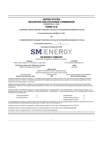Miniature SM Energy
 10-Q Rapport trimestriel 2021 