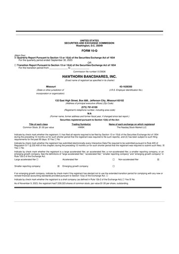 Vorschaubild Hawthorn Bancshares 10-Q Quartalsbericht  
