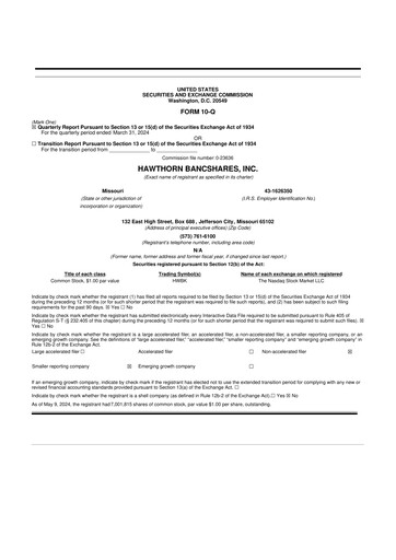 Vorschaubild Hawthorn Bancshares 10-Q Quartalsbericht  