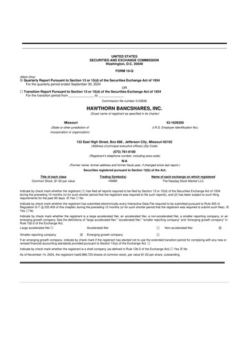 Vorschaubild Hawthorn Bancshares 10-Q Quartalsbericht  