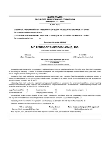 Thumbnail Air Transport Services Group 10-Q Quarterly Report FY2019 