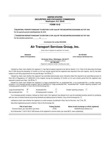 Thumbnail Air Transport Services Group 10-Q Quarterly Report FY2019 