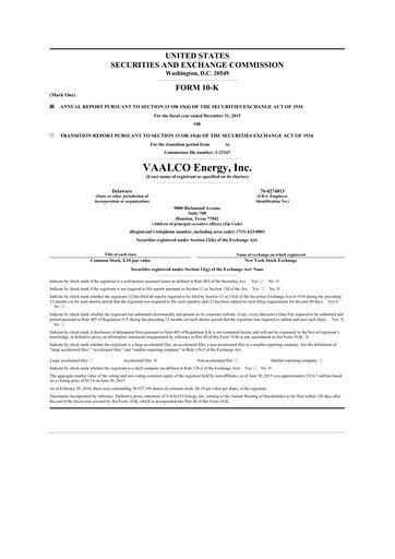 Thumbnail Vaalco Energy
 10-K Annual Report 2015