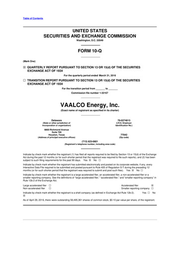 Thumbnail Vaalco Energy
 10-Q Quarterly Report FY2016 