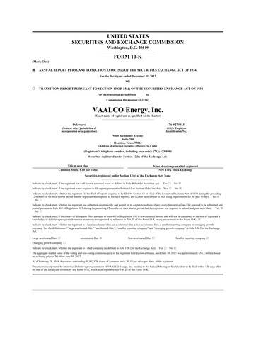 Thumbnail Vaalco Energy
 10-K Annual Report 2017