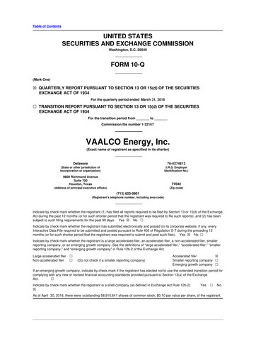Thumbnail Vaalco Energy
 10-Q Quarterly Report FY2018 