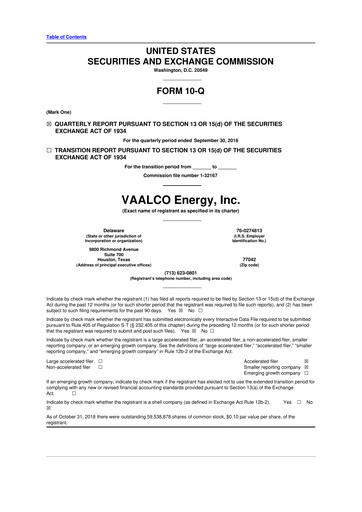 Thumbnail Vaalco Energy
 10-Q Quarterly Report FY2018 