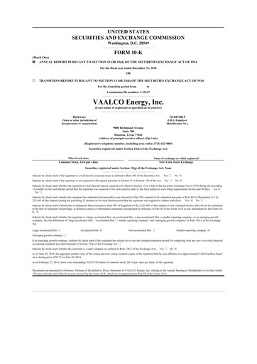 Thumbnail Vaalco Energy
 10-K Annual Report 2018