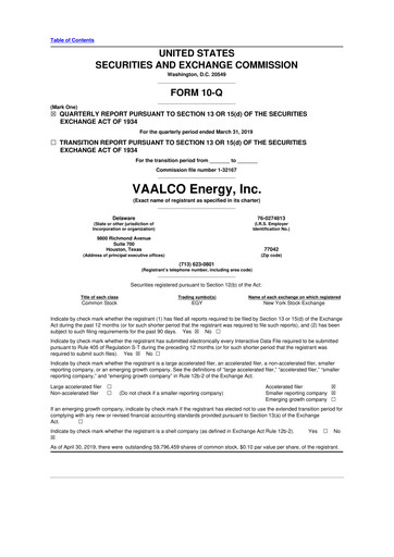 Thumbnail Vaalco Energy
 10-Q Quarterly Report FY2019 