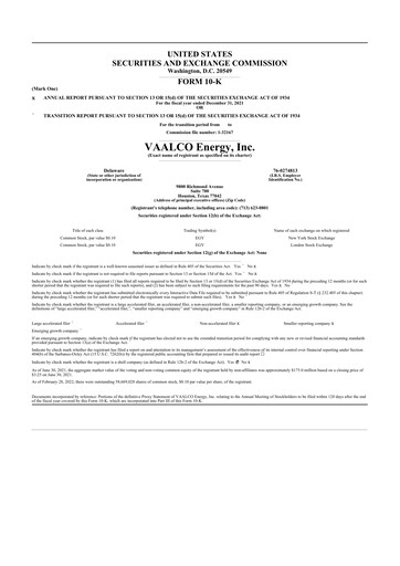Thumbnail Vaalco Energy
 10-K Annual Report 2021