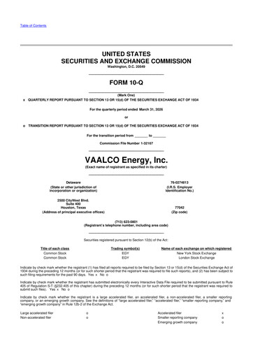 Miniature Vaalco Energy
 10-Q Rapport trimestriel  