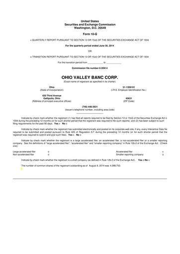 Thumbnail Ohio Valley Banc Corp 10-Q Quarterly Report FY2014 