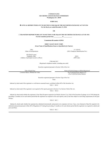 Thumbnail Ohio Valley Banc Corp 10-K Annual Report 2016